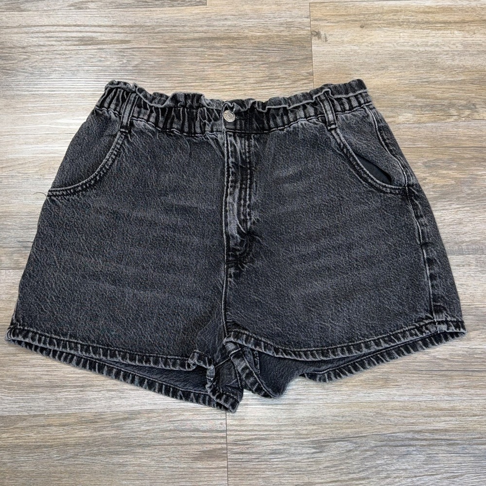 BDG Black Denim High-Waist PaperBag-Waist Mon Shorts Womens Large w/Front Pocket